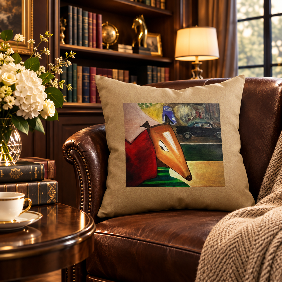 Monty Playful Abstract Figurative Dog Portrait by JR Mitchell — Throw Pillow
