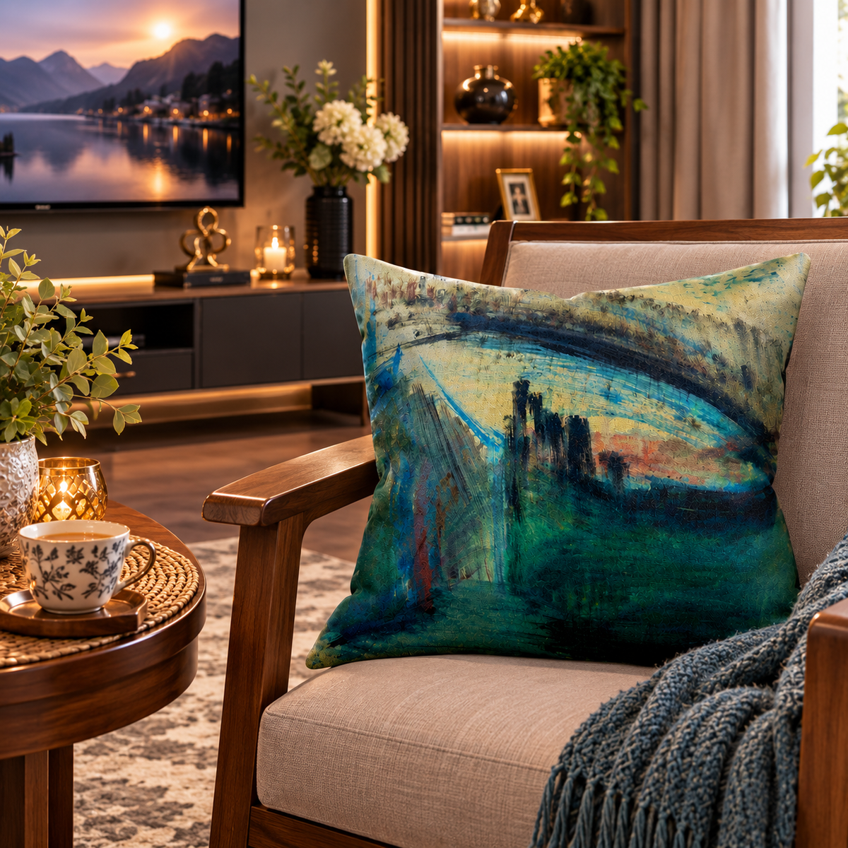 MacArthur Park Urban Lake and Sunset by JR Mitchell — Throw Pillow