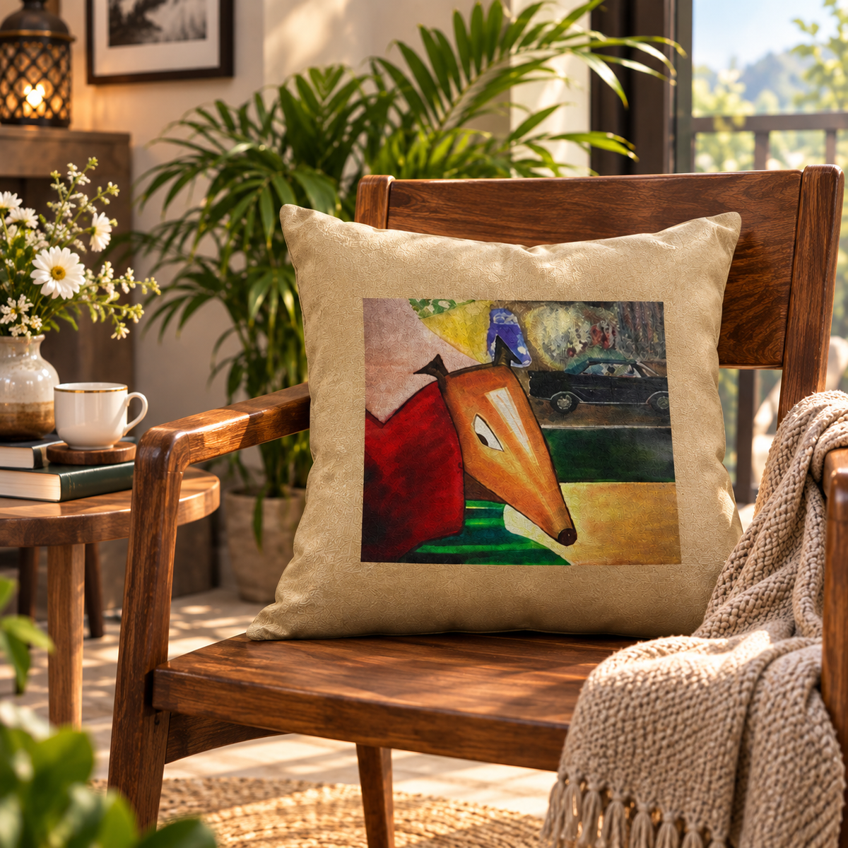 Monty Playful Abstract Figurative Dog Portrait by JR Mitchell — Throw Pillow