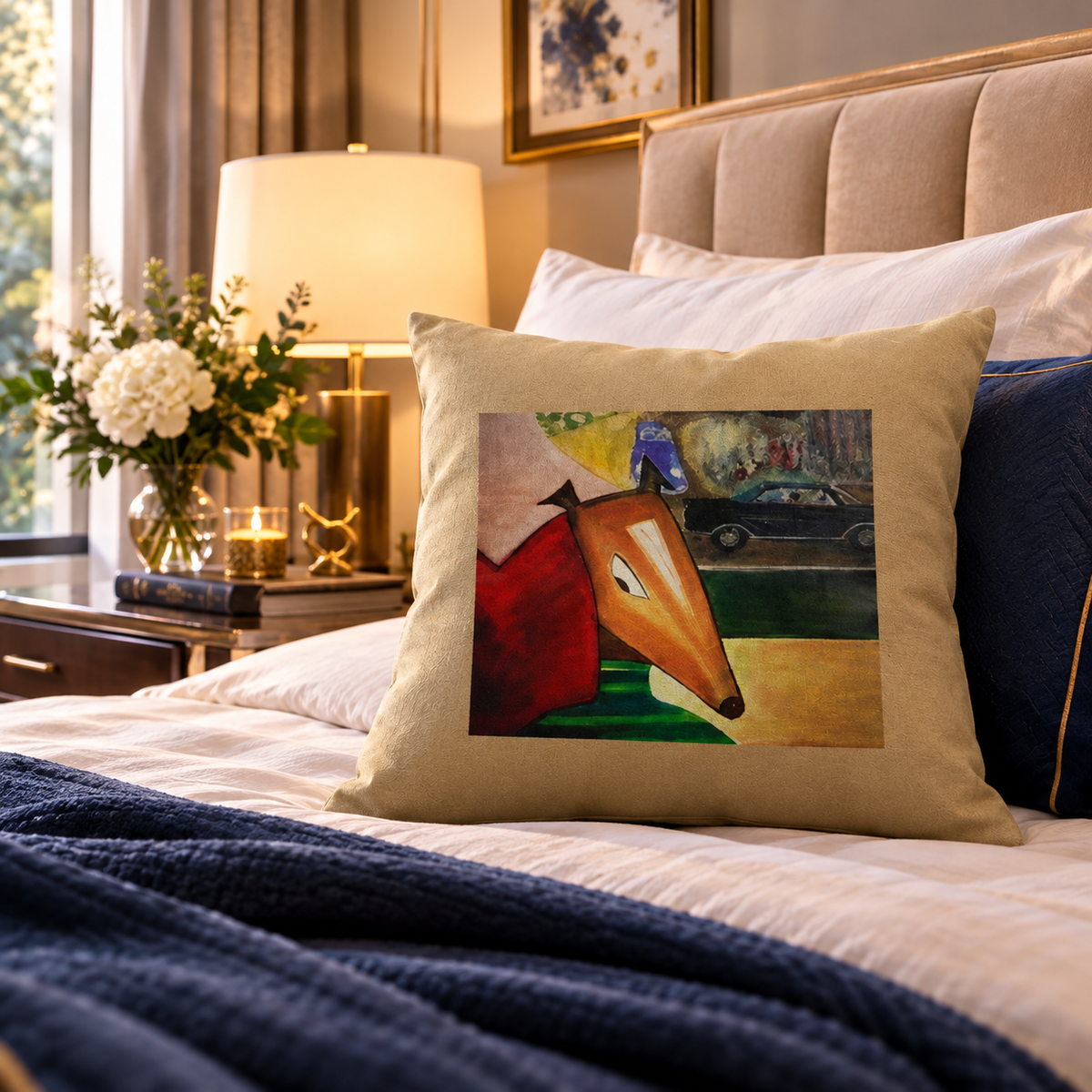 Monty Playful Abstract Figurative Dog Portrait by JR Mitchell — Throw Pillow