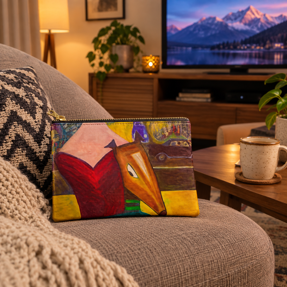 Monty Playful Abstract Figurative Dog Portrait by JR Mitchell — Zip Pouch