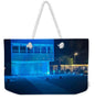 Blue Lit Modern Building at Night by JR Mitchell — Weekender Tote Bag