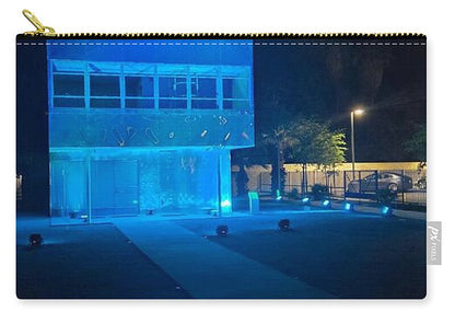 Blue Lit Modern Building at Night by JR Mitchell — Zip Pouch