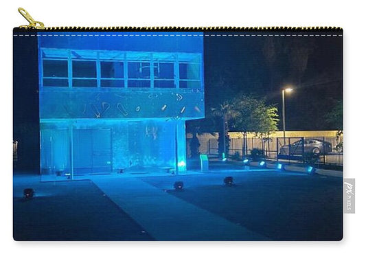 Blue Lit Modern Building at Night by JR Mitchell — Zip Pouch